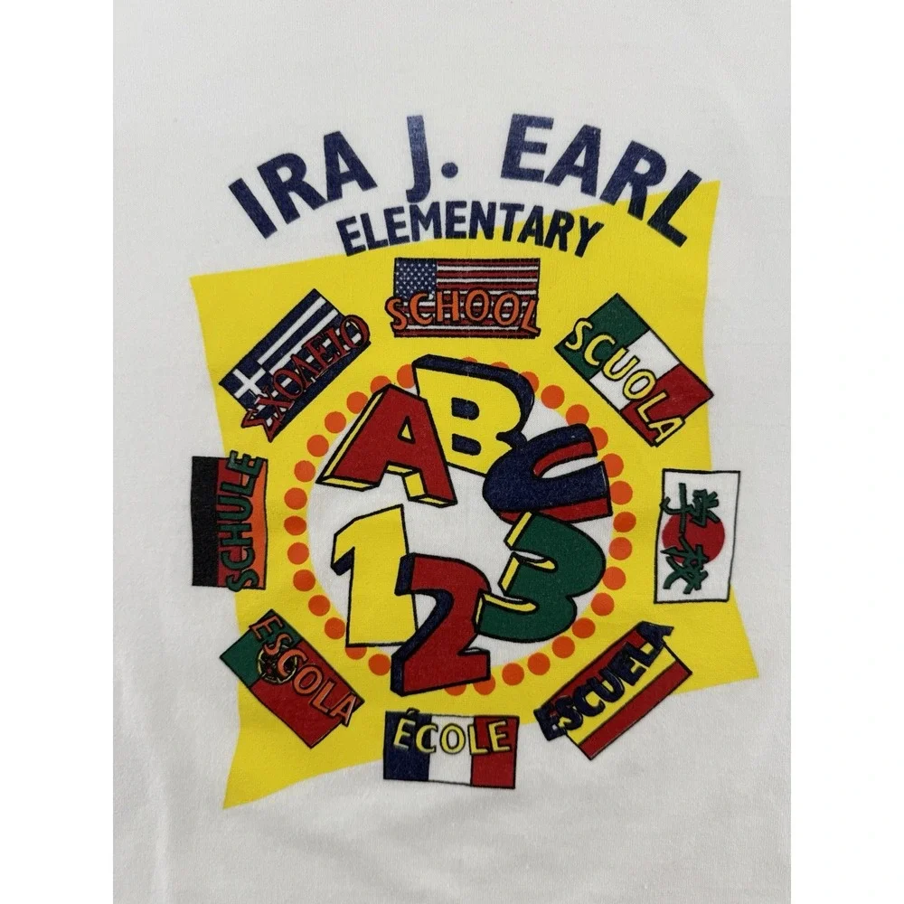 Vintage 90s Ira J Earl Elementary School T-Shirt Size M USA Made Single Stitch - Picture 3 of 10